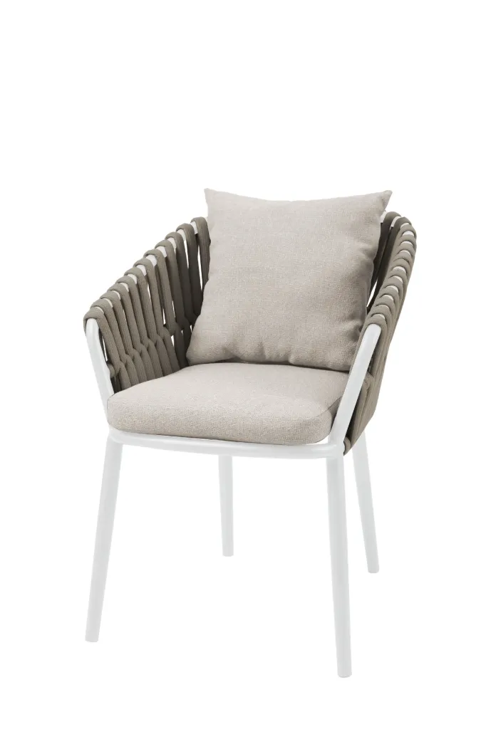 Cadeira de Exterior em Alumínio e Corda com Almofada – 60x60x80 cm